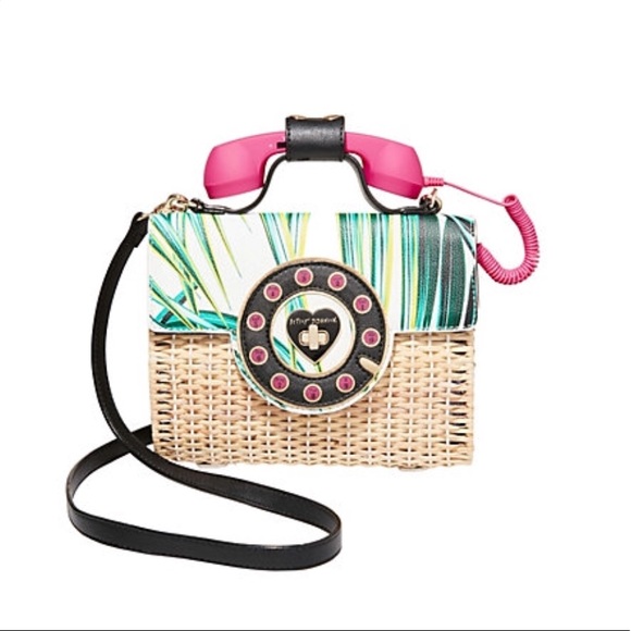 Betsey Johnson Handbags - Betsey Johnson (2018) Pink Tropical Wicker Crossbody w/ Phone Bag